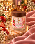 Sweet Talk 4 oz mini candle — Strawberries & Champagne in a frosted white vessel with wood lid